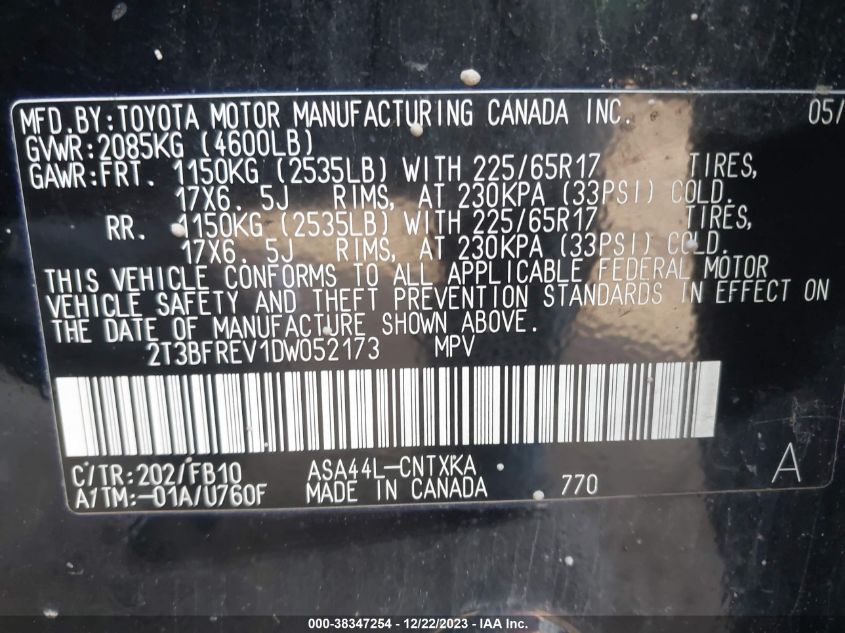 2013 TOYOTA RAV4 LE - 2T3BFREV1DW052173