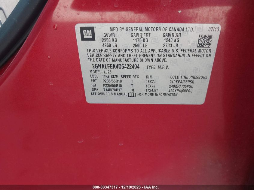 2013 CHEVROLET EQUINOX LTZ - 2GNALFEK4D6422494