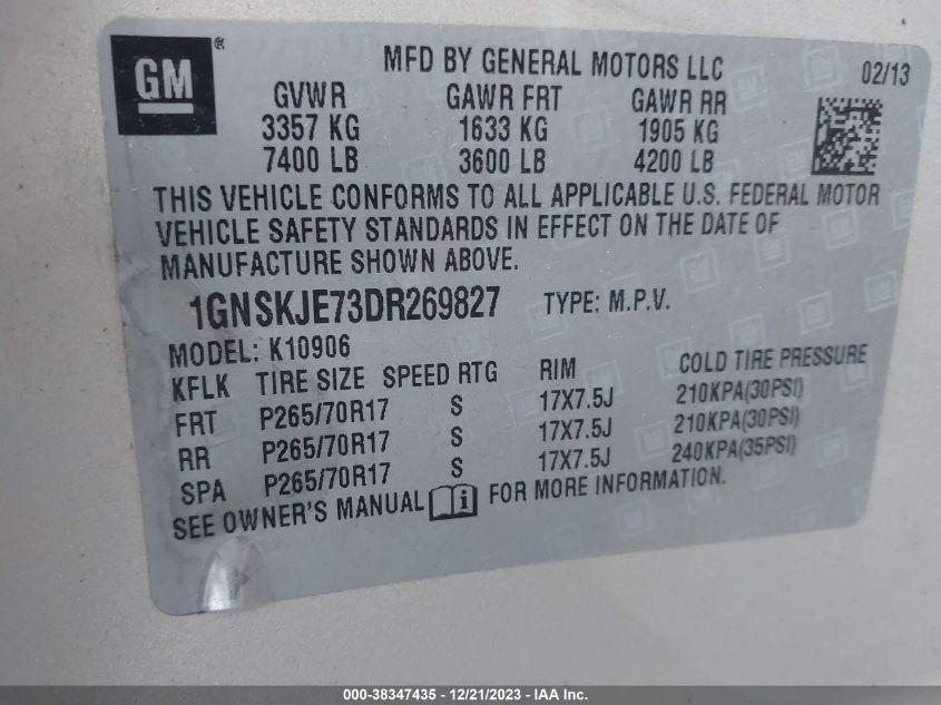 2013 CHEVROLET SUBURBAN 1500 LT - 1GNSKJE73DR269827