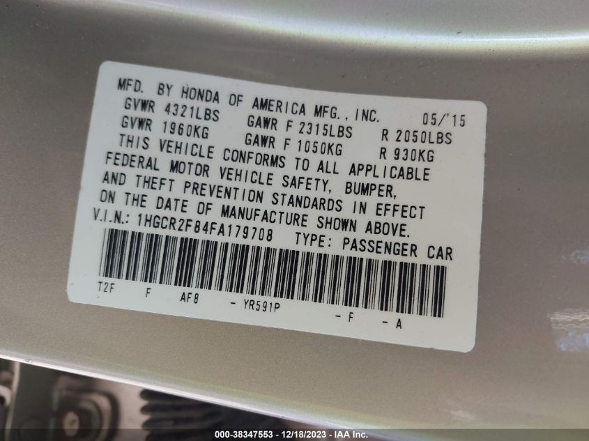 2015 HONDA ACCORD EX-L - 1HGCR2F84FA179708