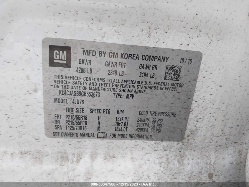 2016 BUICK ENCORE - KL4CJASB9GB553673