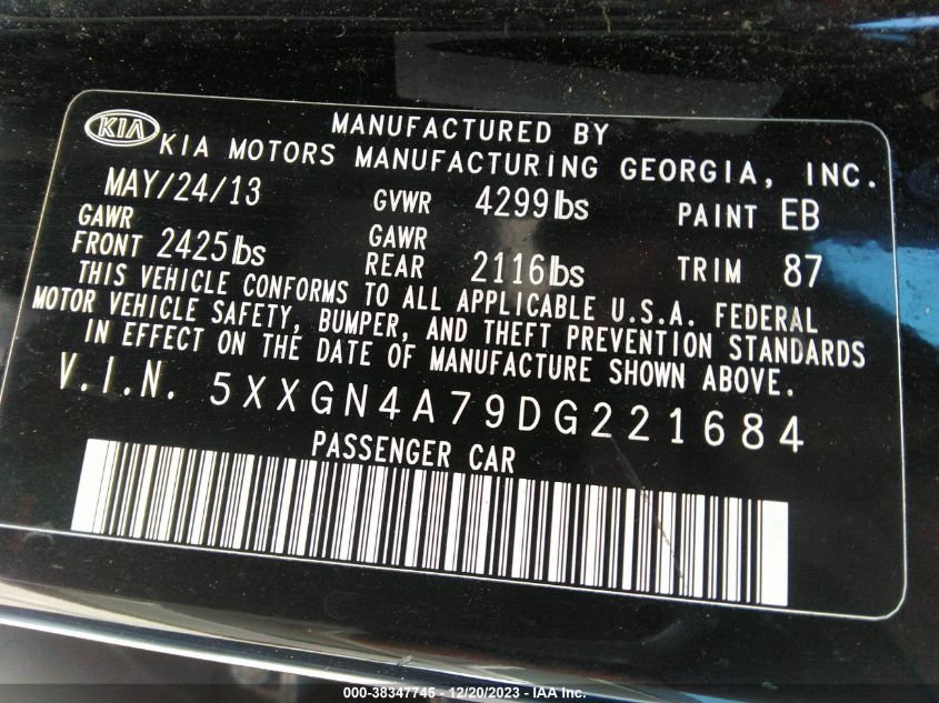 2013 KIA OPTIMA EX - 5XXGN4A79DG221684