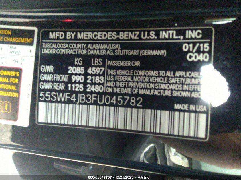 2015 MERCEDES-BENZ C 300 LUXURY/SPORT - 55SWF4JB3FU045782