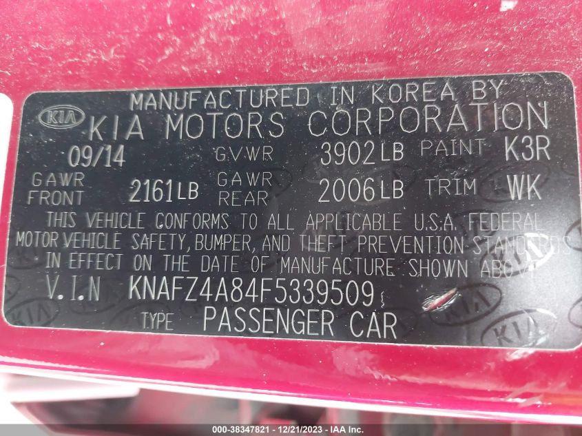 2015 KIA FORTE EX - KNAFZ4A84F5339509