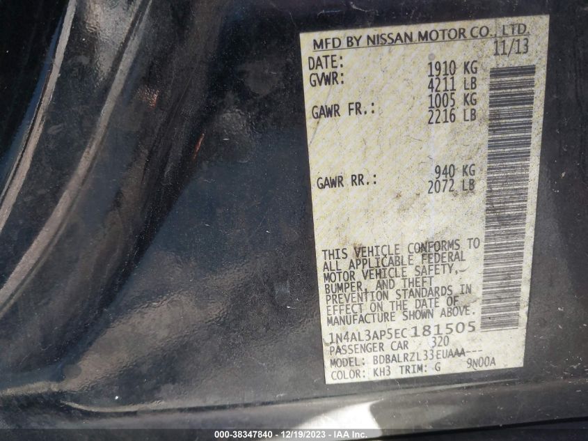 2014 NISSAN ALTIMA 2.5/S/SV/SL - 1N4AL3AP5EC181505