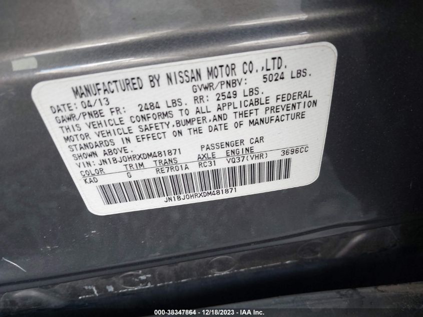 2013 INFINITI EX37 JOURNEY - JN1BJ0HRXDM481871