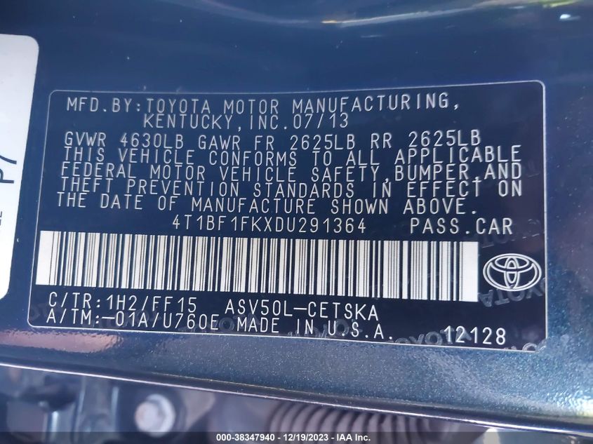 2013 TOYOTA CAMRY SE - 4T1BF1FKXDU291364