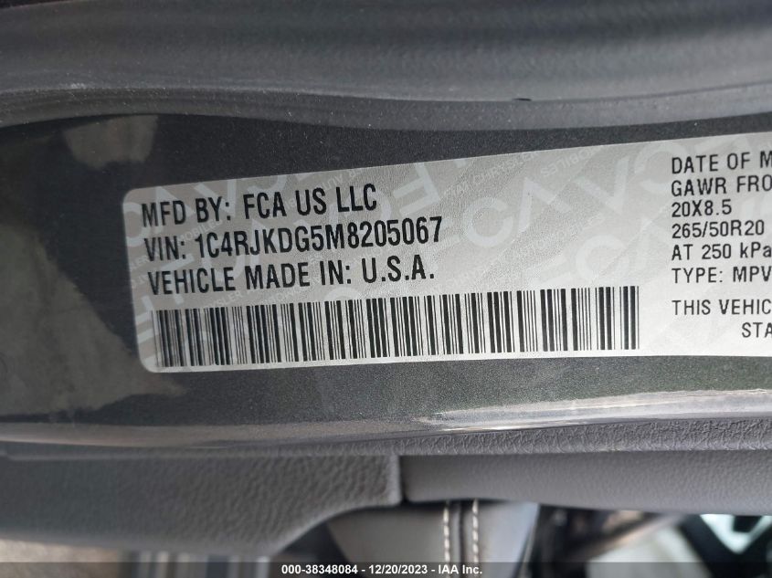 2021 JEEP GRAND CHEROKEE L OVERLAND 4X4 - 1C4RJKDG5M8205067