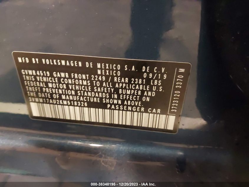 2019 VOLKSWAGEN GOLF ALLTRACK TSI S/TSI SE/TSI SEL - 3VWM17AU2KM518326