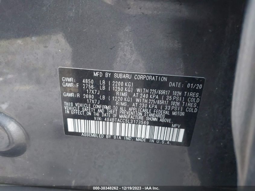 2020 SUBARU OUTBACK PREMIUM - 4S4BTACC5L3173569