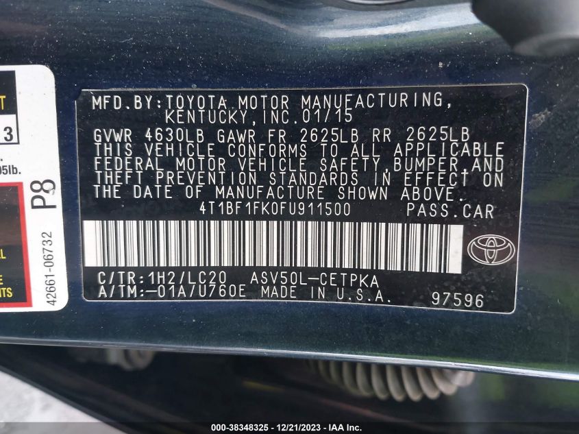 2015 TOYOTA CAMRY LE/XLE/SE/XSE - 4T1BF1FK0FU911500