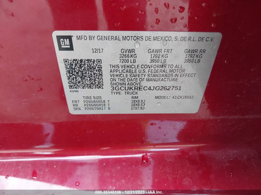 2018 CHEVROLET SILVERADO 1500 2LT - 3GCUKREC4JG262751
