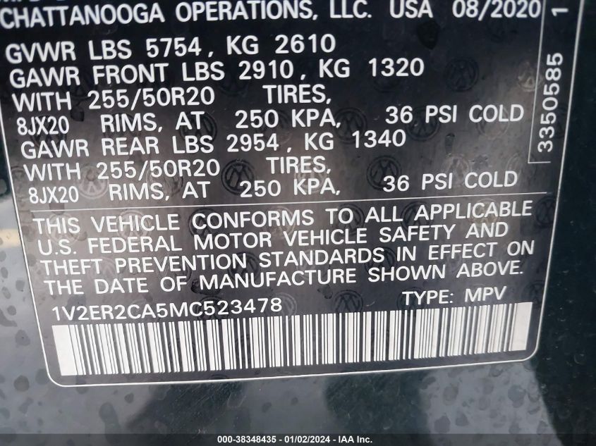 2021 VOLKSWAGEN ATLAS SEL - 1V2ER2CA5MC523478