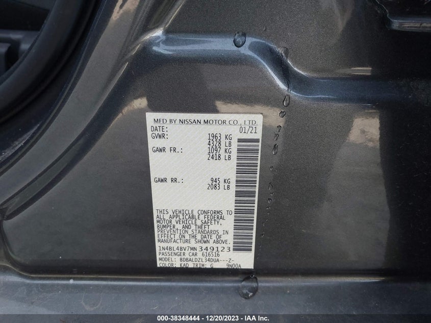 VIN 1N4BL4BV7MN349123 2021 NISSAN ALTIMA S FWD