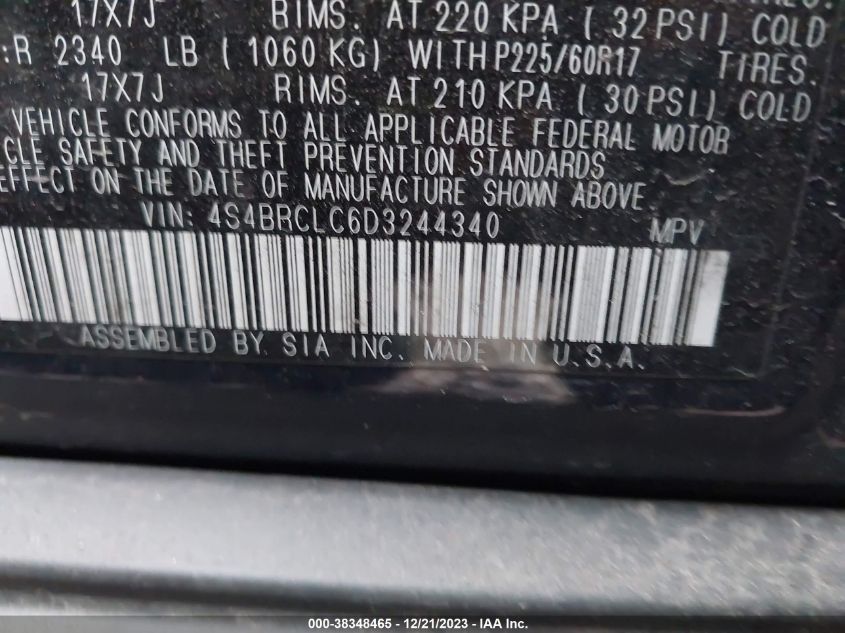 2013 SUBARU OUTBACK 2.5I LIMITED - 4S4BRCLC6D3244340