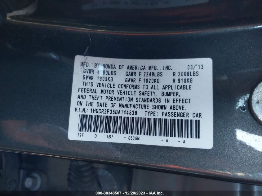 2013 HONDA ACCORD LX - 1HGCR2F35DA144838