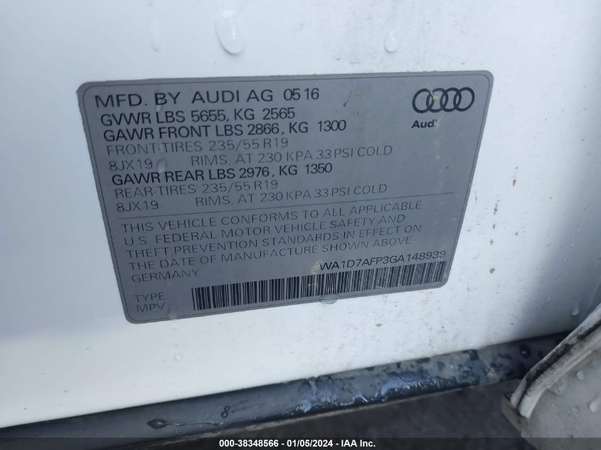 2016 AUDI Q5 PREMIUM PLUS - WA1D7AFP3GA148939