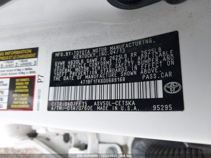 2013 TOYOTA CAMRY SE - 4T1BF1FK6DU689168