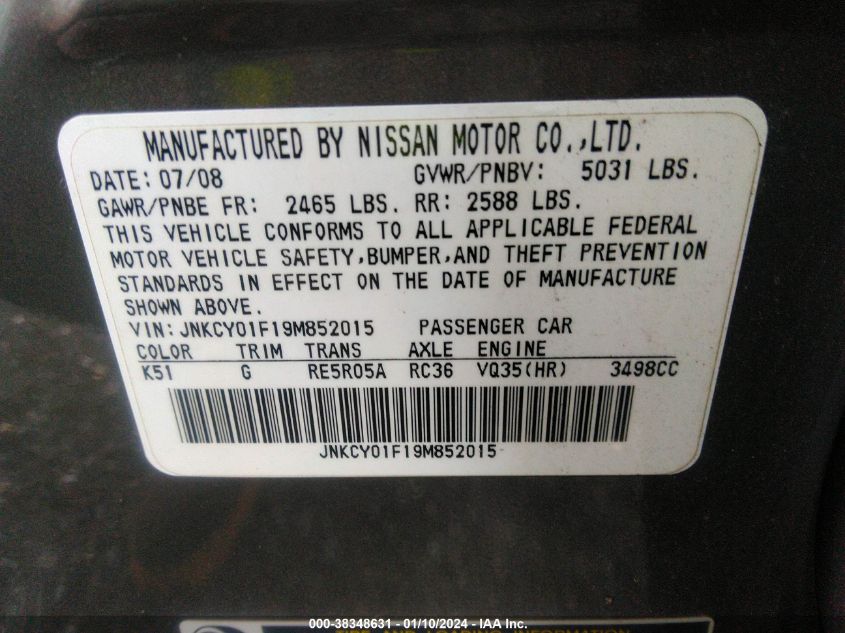 JNKCY01F19M852015 | 2009 INFINITI M35X