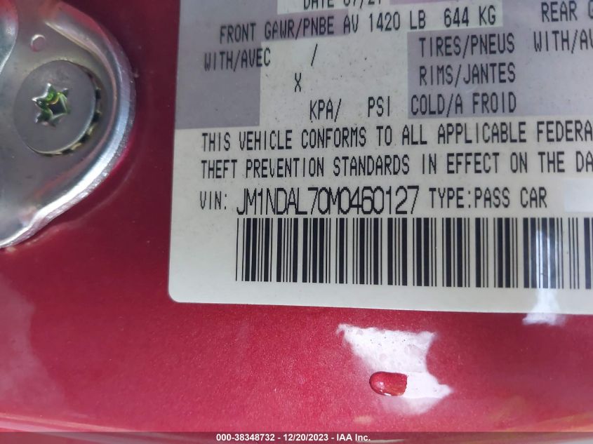 2021 MAZDA MX-5 MIATA RF CLUB JM1NDAL70M0460127