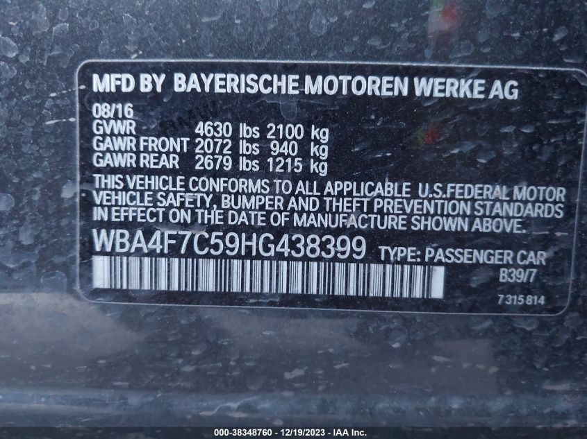 2017 BMW 430I GRAN COUPE GRAN COUPE - WBA4F7C59HG438399