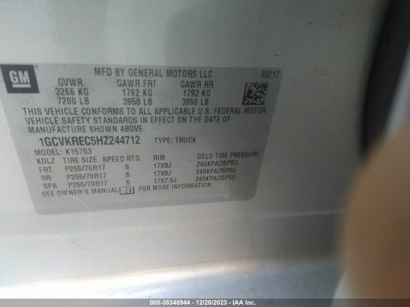 2017 CHEVROLET SILVERADO 1500 1LT - 1GCVKREC5HZ244712