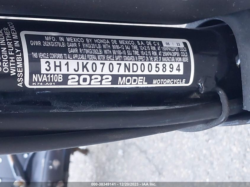 2022 HONDA NVA110 B 3H1JK0707ND005894