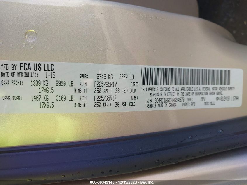 2015 CHRYSLER TOWN & COUNTRY TOURING - 2C4RC1BGXFR694970