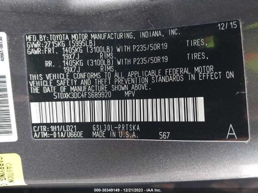 5TDXK3DC4FS689920 2015 TOYOTA SIENNA, photo no. 9