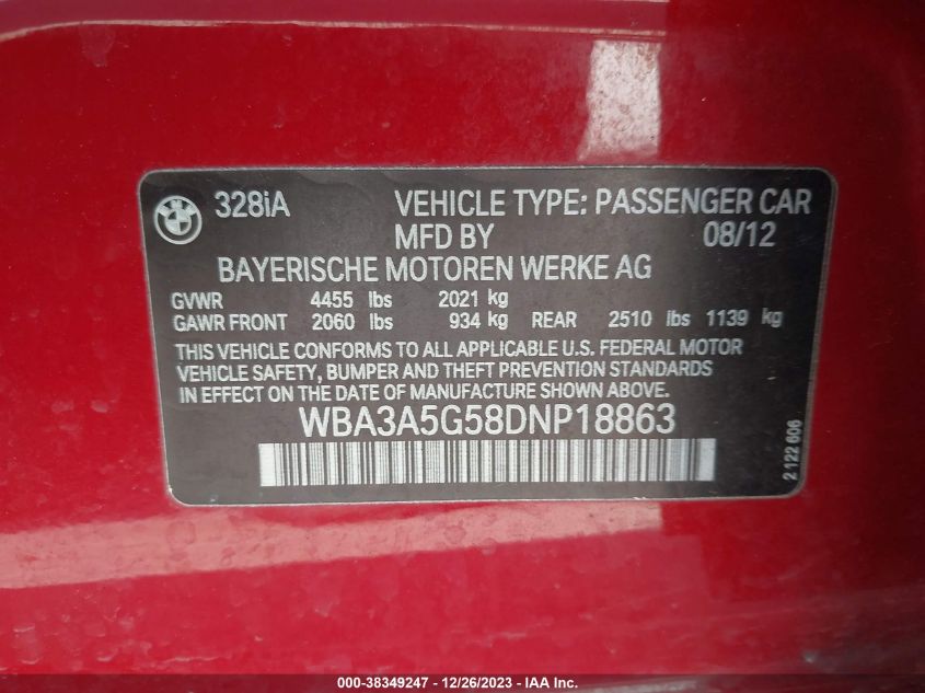 2013 BMW 328I - WBA3A5G58DNP18863