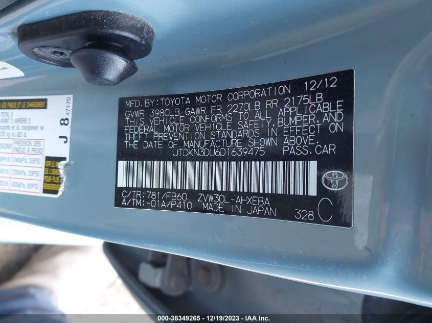 2013 TOYOTA PRIUS - JTDKN3DU6D1639475
