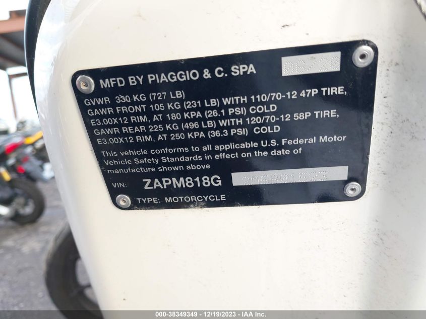 2021 VESPA PRIMAVERA/SPRINT 150 ZAPM818G2M5801523