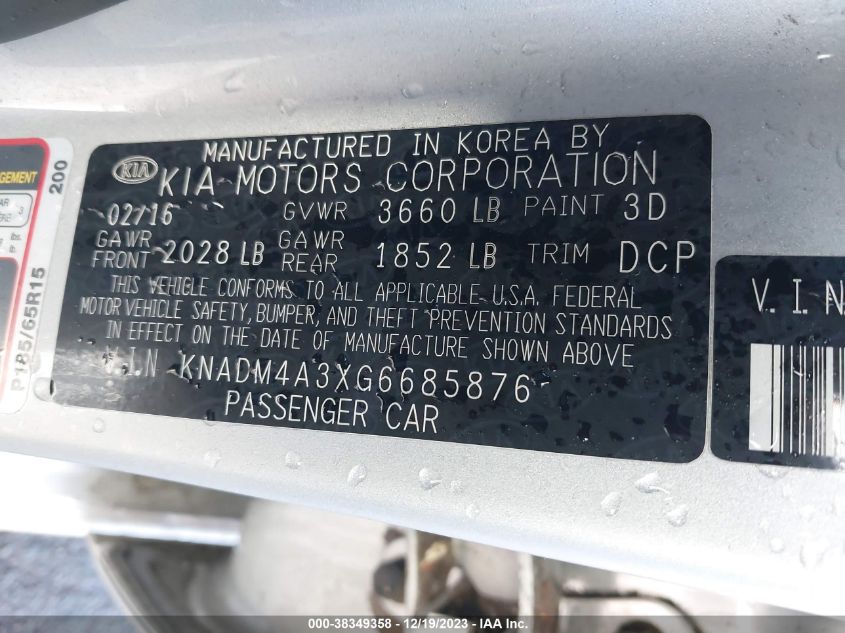 2016 KIA RIO LX - KNADM4A3XG6685876