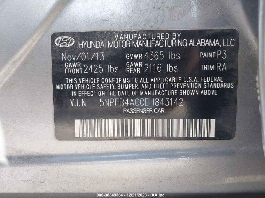 2014 HYUNDAI SONATA GLS - 5NPEB4AC0EH843142