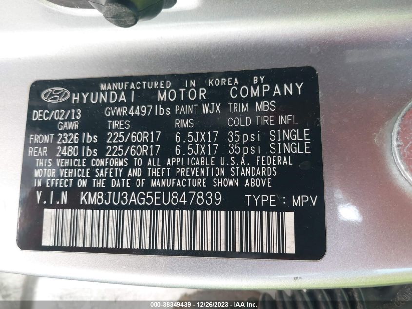 2014 HYUNDAI TUCSON SE - KM8JU3AG5EU847839