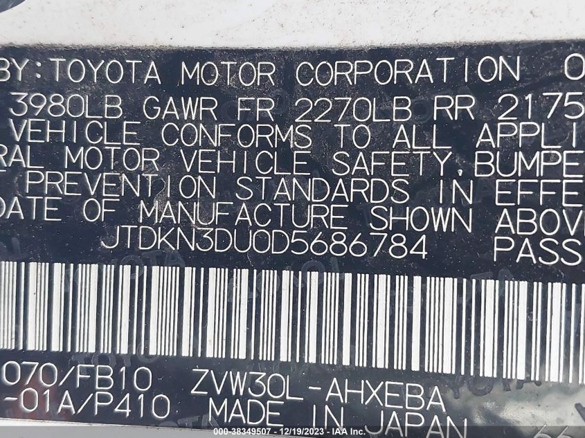2013 TOYOTA PRIUS - JTDKN3DU0D5686784