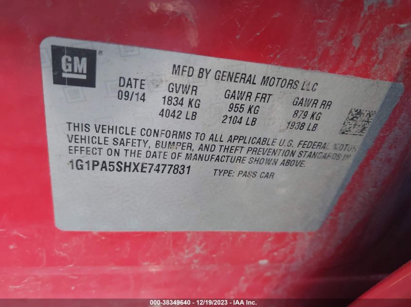 2014 CHEVROLET CRUZE LS AUTO - 1G1PA5SHXE7477831