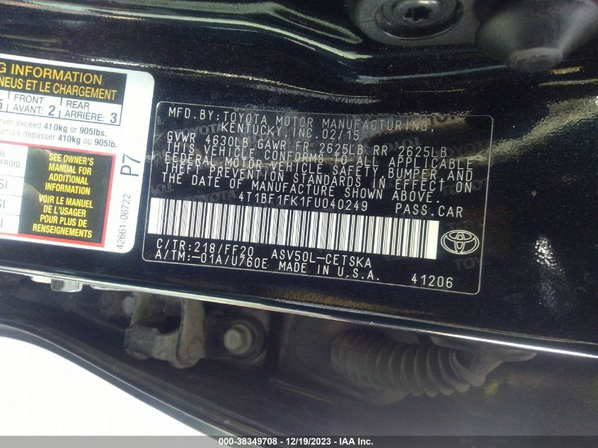 2015 TOYOTA CAMRY LE/XLE/SE/XSE - 4T1BF1FK1FU040249