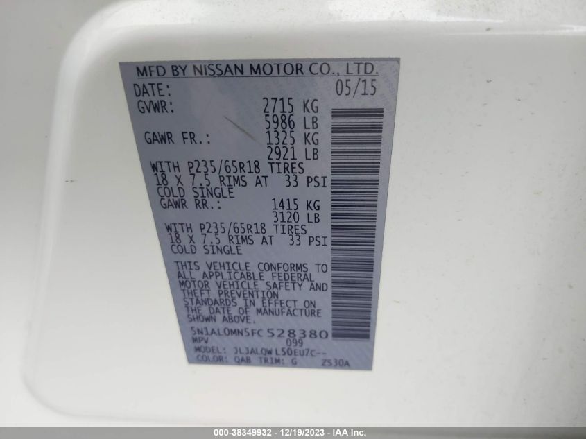 2015 INFINITI QX60 - 5N1AL0MN5FC528380