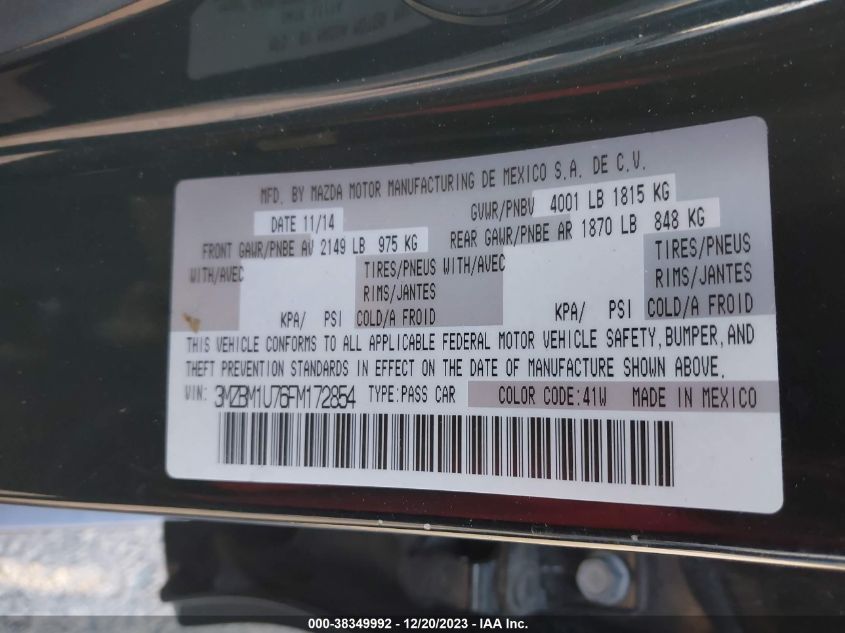 2015 MAZDA MAZDA3 I SPORT - 3MZBM1U76FM172854