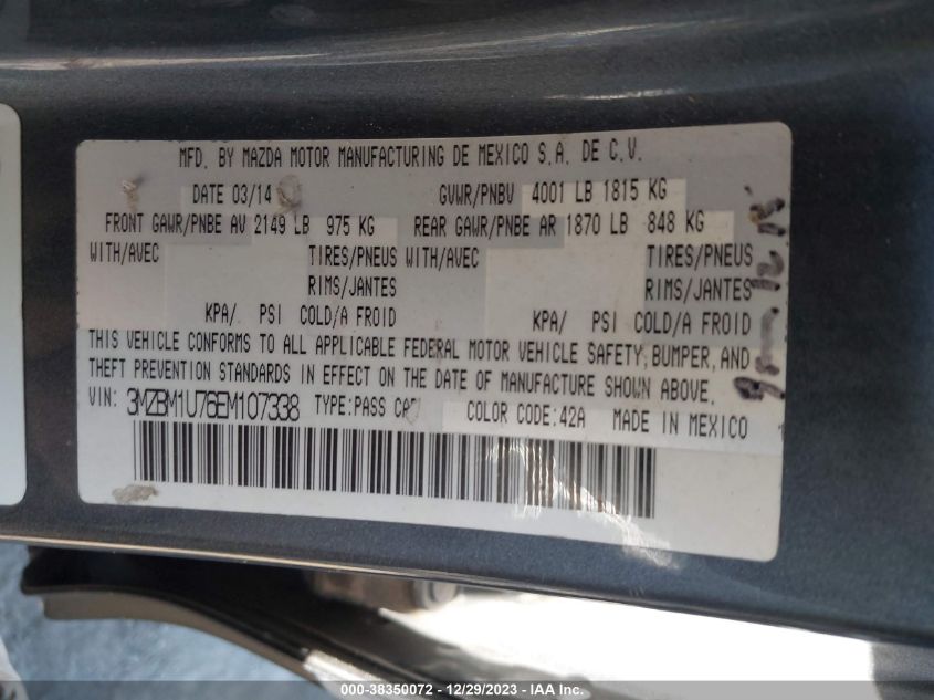 2014 MAZDA MAZDA3 I SPORT - 3MZBM1U76EM107338
