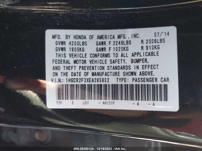 2014 HONDA ACCORD LX - 1HGCR2F3XEA285602