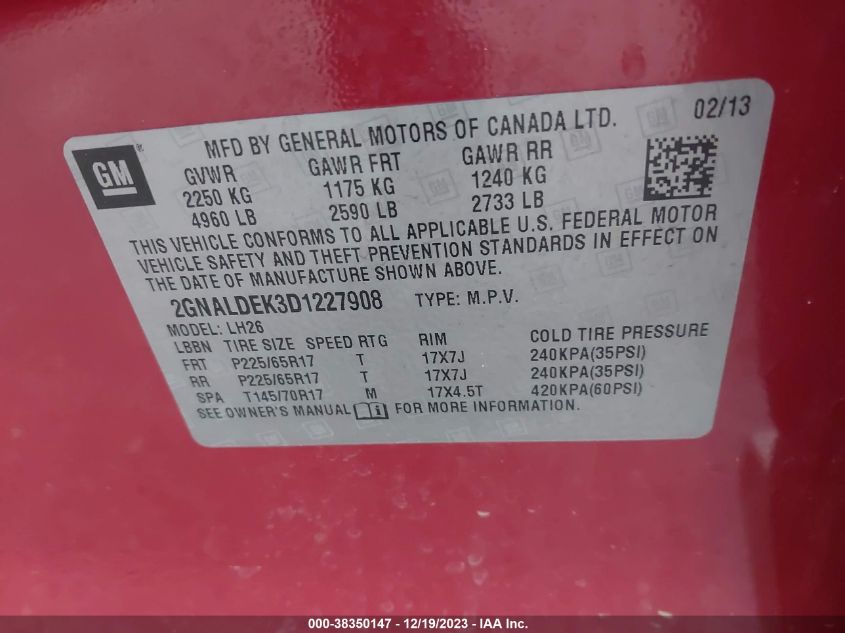 2013 CHEVROLET EQUINOX 1LT - 2GNALDEK3D1227908