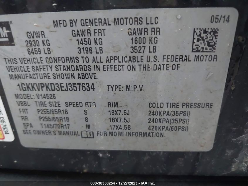 2014 GMC ACADIA SLE-2 - 1GKKVPKD3EJ357634