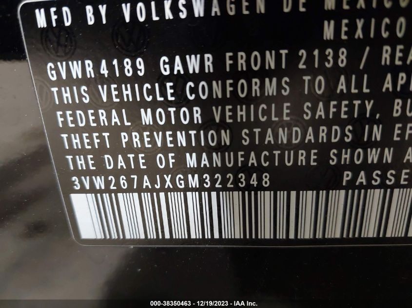 2016 VOLKSWAGEN JETTA S - 3VW267AJXGM322348