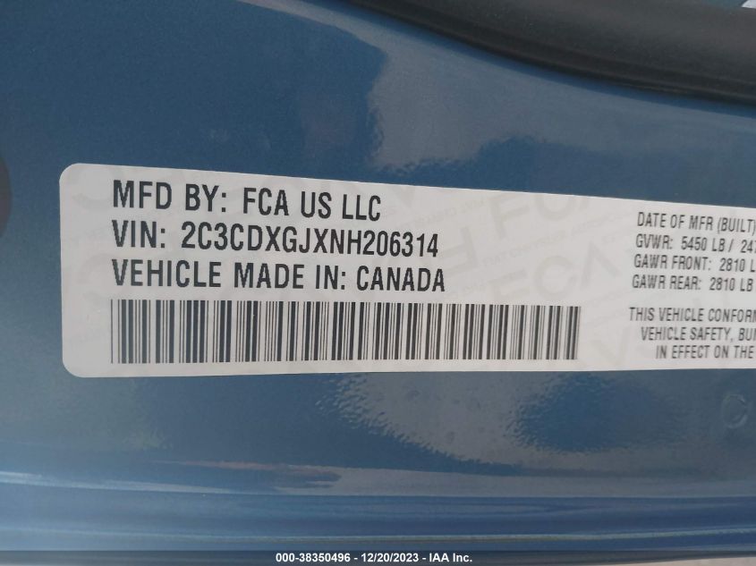 2022 DODGE CHARGER SCAT PACK - 2C3CDXGJXNH206314