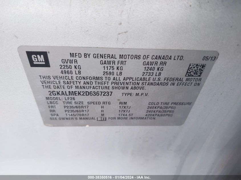 2013 GMC TERRAIN SLE-1 - 2GKALMEK2D6367237