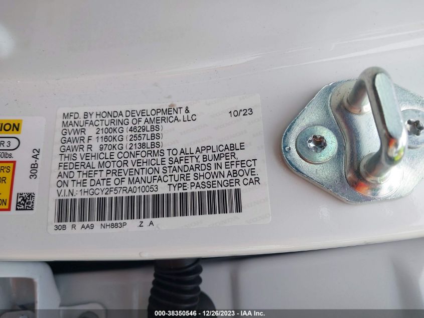 2024 HONDA ACCORD HYBRID SPORT - 1HGCY2F57RA010053
