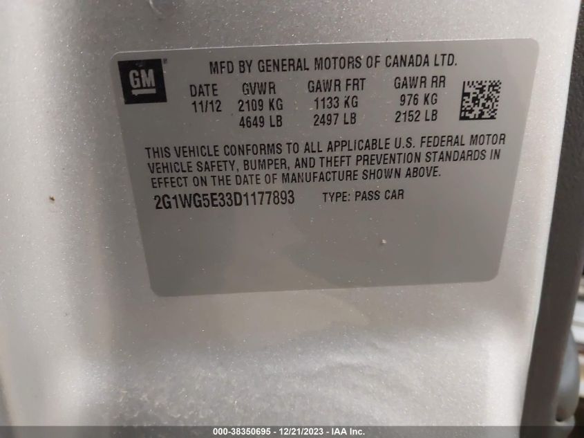 2013 CHEVROLET IMPALA LT - 2G1WG5E33D1177893