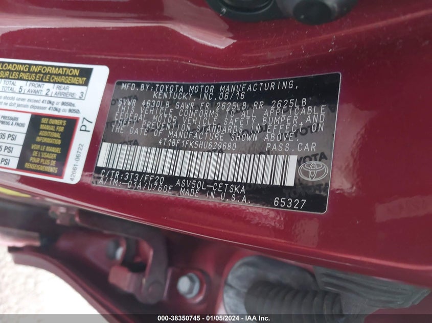 VIN 4T1BF1FK5HU629680 2017 TOYOTA CAMRY SE